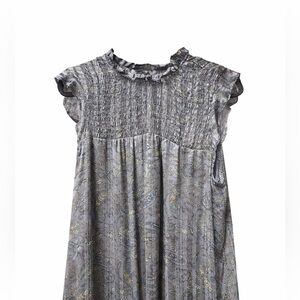 Blousology Grey Paisley Ruffle Neck Blouse